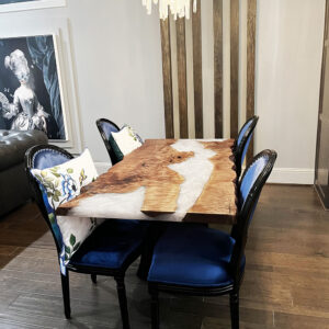 Custom Live Edge River Table made with Big Leaf Maple and Pearl River Inlay Epoxy