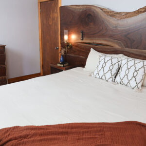Custom Built Hardwood Bed and Live Edge Headboard
