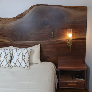 Custom designed black walnut bed and night stands