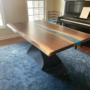 Black Walnut River Dining Table with blue epoxy