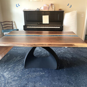 Black walnut river dining table with live edge hardwood and epoxy