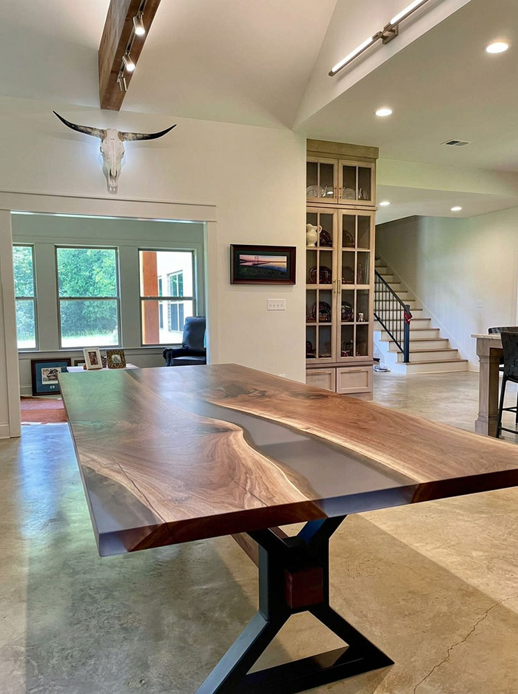 Custom Designed Black Walnut Epoxy River Dining Table Furniture - 003