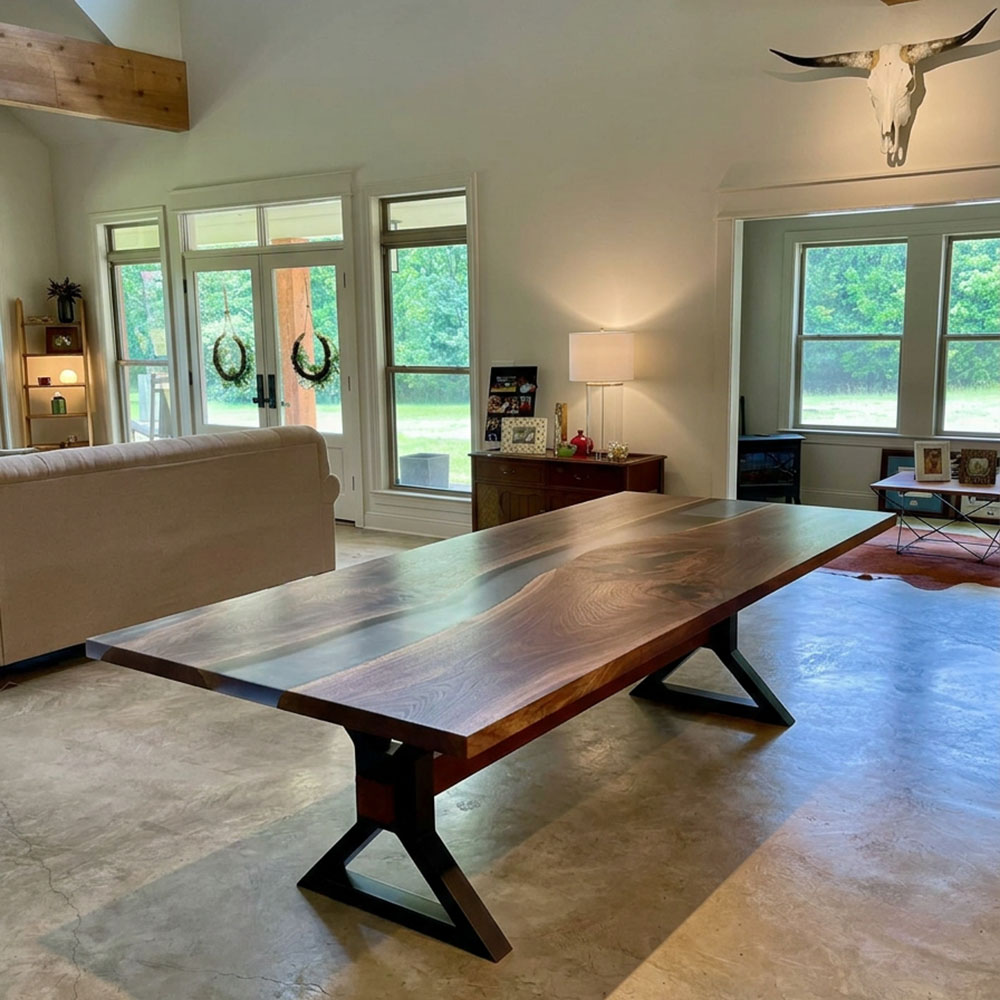 Custom Designed Black Walnut Epoxy River Dining Table Furniture - 003