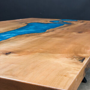 Custom Maple River Dining Table with Epoxy - Up Close