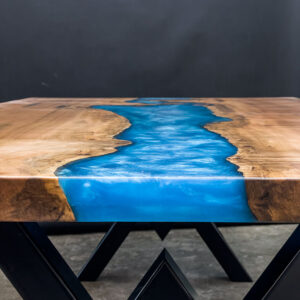 Custom Maple River Dining Table - Blue Epoxy