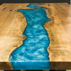 Custom Maple River Table with Blue Epoxy
