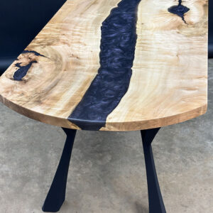Custom Figured Maple River Dining Table with Purple Epoxy in the Center