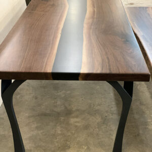 Custom Black Walnut Live Edge River Dining Table with Faras Legs and Black Epoxy 009