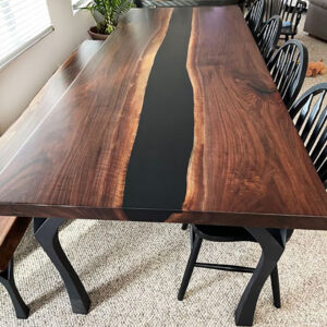 Custom Black Walnut Live Edge River Dining Table with Faras Legs 009