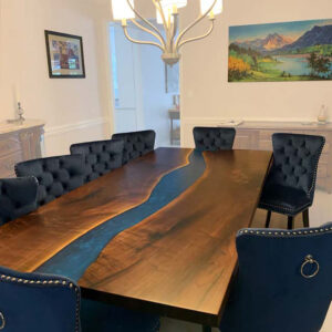 Custom Black Walnut Live Edge River Dining Table with Namu Base 010