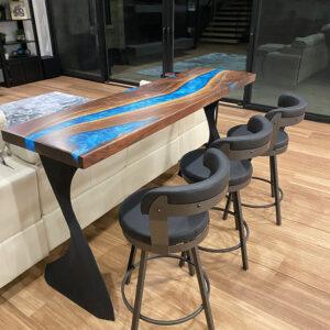 Custom Black Walnut River Bar Table with Sculptural Botas Steel legs - 018
