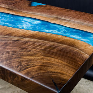 Custom Black Walnut River Bar Table with Irisdescent Blue Epoxy Detail - 018