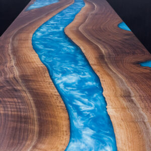 Custom Black Walnut River Bar Table with Irisdescent Blue Epoxy - 018