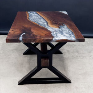 Custom Designed solid hardwood Black Walnut River Dining Table with Steel Base 016