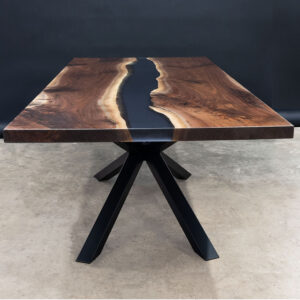 Black Walnut Epoxy River Dining Table with Steel Spider Base