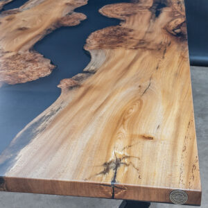 English Wyche Elm Smokey Black Epoxy River Dining Table