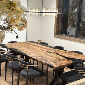 Figured Maple Dining Table with Steel X Legs Base 011