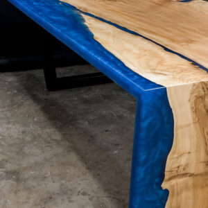 Custom Designed Maple cast slab Dining Table with iridescent blue epoxy - 017