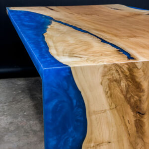 Custom Designed Maple cast slab Dining Table with blue epoxy - 017
