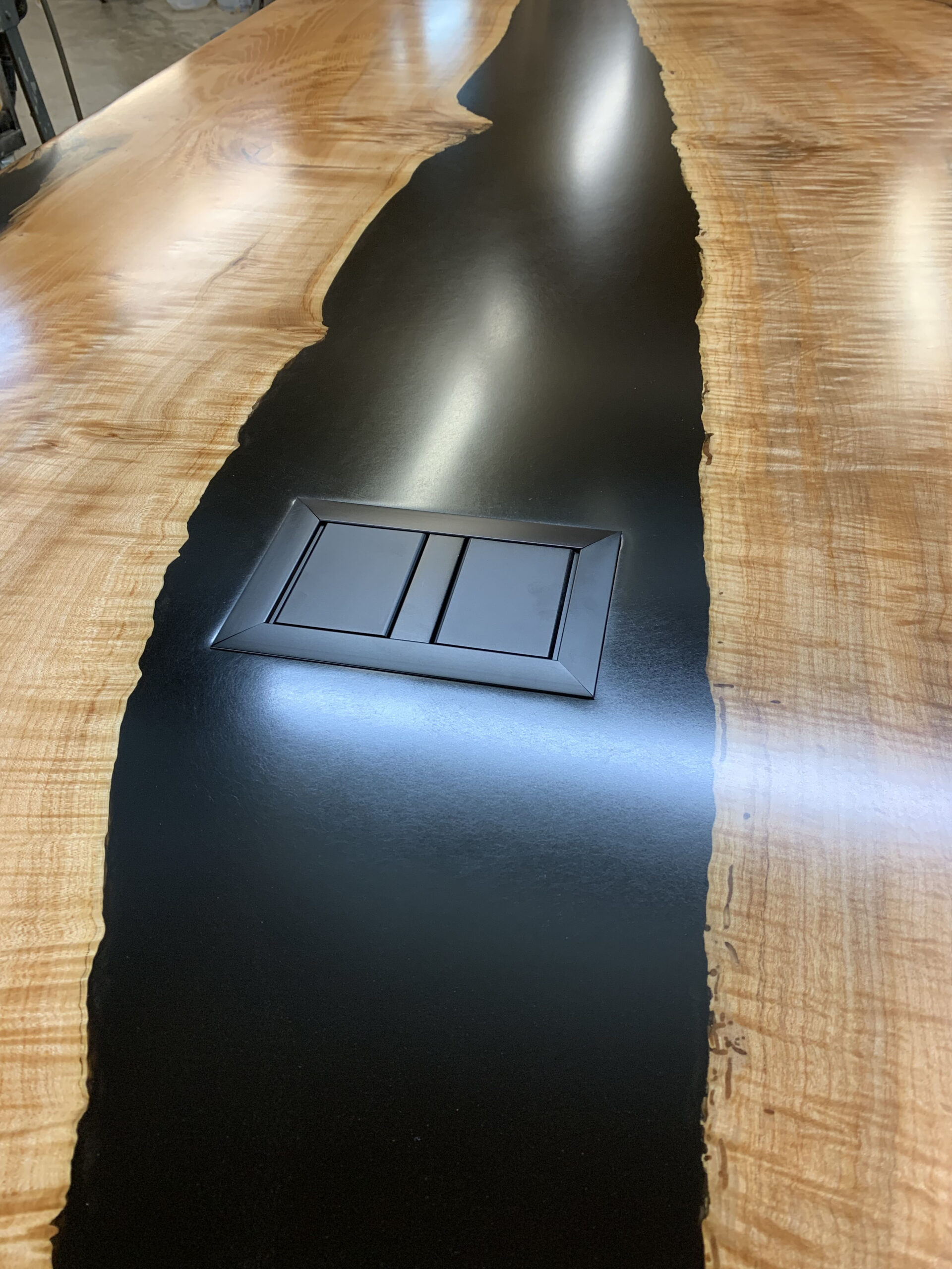 Custom Big Leaf Maple Live Edge Conference Table with black epoxy - 025 - Power Pop Ups