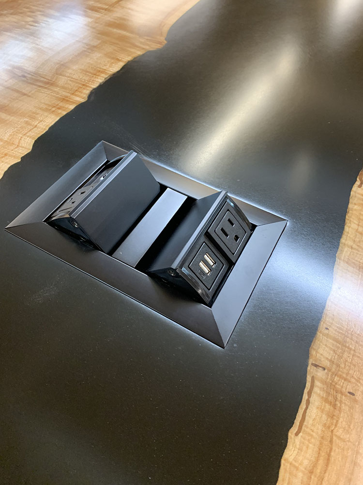 Custom Big Leaf Maple Live Edge Conference Table with black epoxy - 025 - Power Pop Ups