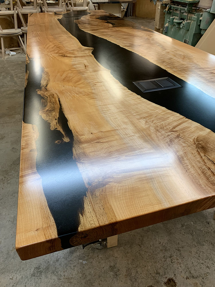 Custom Big Leaf Maple Live Edge Conference Table with black epoxy - 025 - Modern or Executive Office