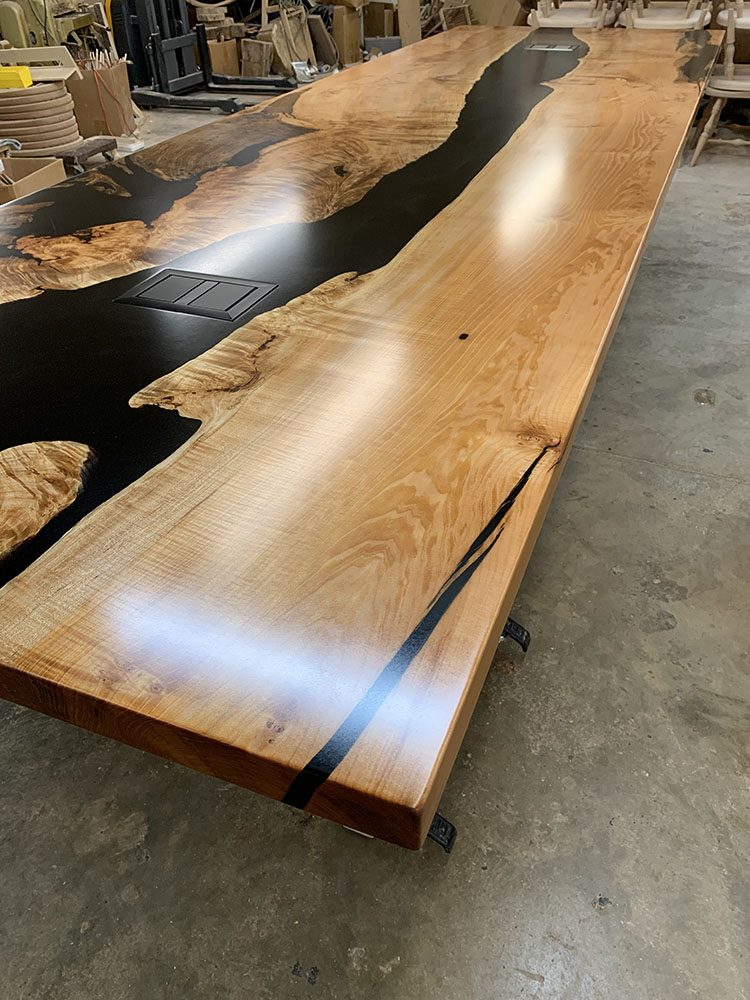 Custom Big Leaf Maple Live Edge Conference Table with black epoxy - 025 - Side View