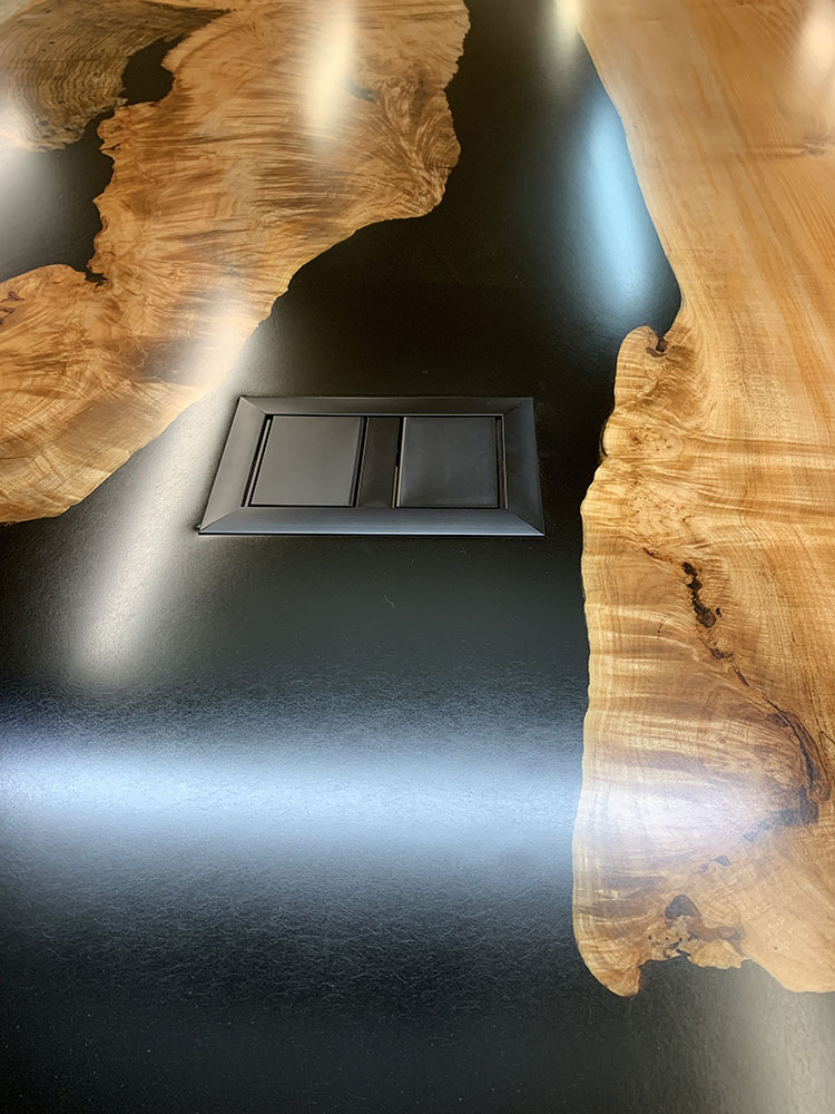 Custom Big Leaf Maple Live Edge Conference Table with black epoxy - 025 - Power Pop Ups