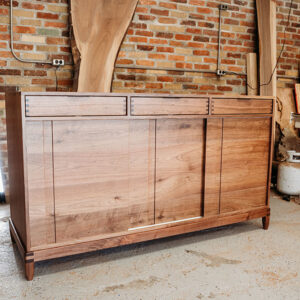Custom Black Walnut Contemporary Solid Wood Credenza with three drawers and paneled doors