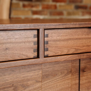 Custom Black Walnut Contemporary Solid Wood Credenza with three drawers and paneled doors - Detail