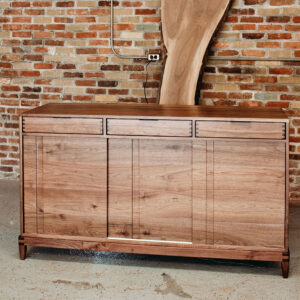 Custom Black Walnut Contemporary Solid Wood Credenza with three drawers and paneled doors