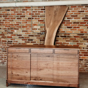 Custom Black Walnut Contemporary Solid Wood Credenza with three drawers and paneled doors