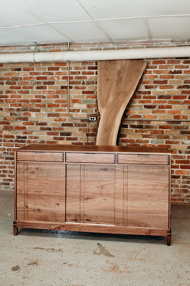 Custom Black Walnut Contemporary Solid Wood Credenza with three drawers and paneled doors