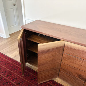 Custom Black Walnut Solid Wood Credenza - Doors Open