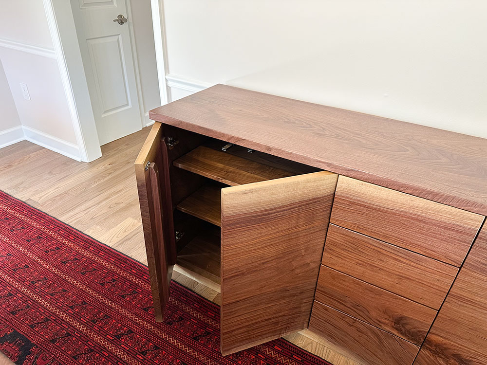 Custom Black Walnut Solid Wood Credenza - Doors Open