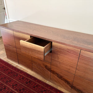 Custom Black Walnut Solid Wood Credenza - Drawer Open