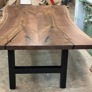 Custom Handcrafted Black Walnut Live Edge Dining Table with H Steel Base & Black Accents Epoxy - 052 - Side View