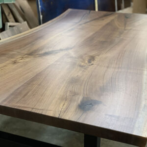 Custom Handcrafted Black Walnut Live Edge Dining Table with H Steel Base & Black Accents Epoxy - 052 - Top View