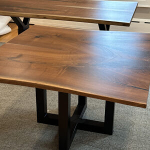 Custom Handcrafted Black Walnut Live Table with X-Base Steel Pedestal - 061
