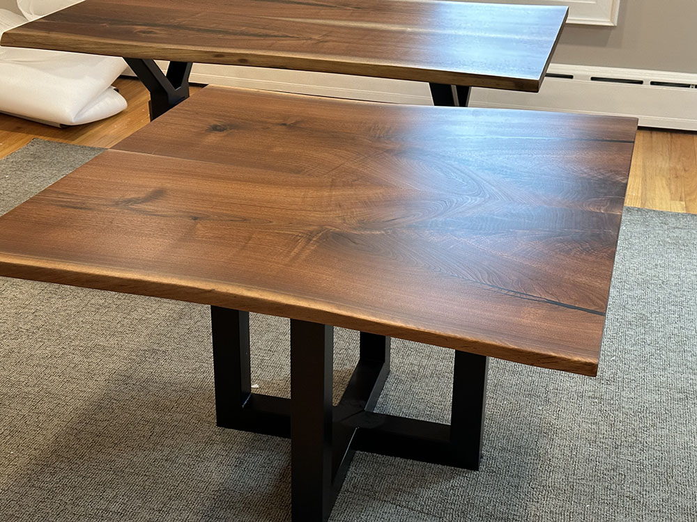 Custom Handcrafted Black Walnut Live Table with X-Base Steel Pedestal - 061