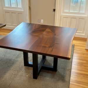Custom Handcrafted Black Walnut Live Table with X-Base Steel Pedestal - 061