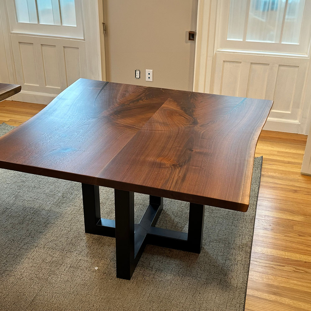 Custom Handcrafted Black Walnut Live Table with X-Base Steel Pedestal - 061