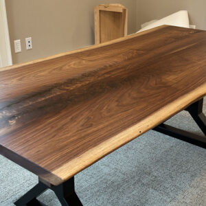 Custom Handcrafted Black Walnut Wood Live Edge Dining Table with X-Beam Steel Base - 053 - Top View
