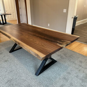 Custom Handcrafted Black Walnut Wood Live Edge Dining Table with X-Beam Steel Base - 053