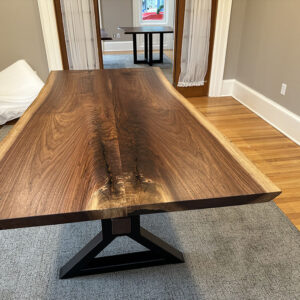 Custom Handcrafted Black Walnut Wood Live Edge Dining Table with X-Beam Steel Base - 053