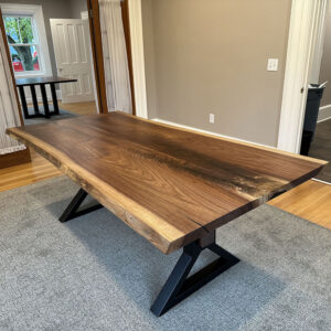 Custom Handcrafted Black Walnut Wood Live Edge Dining Table with X-Beam Steel Base - 053