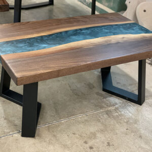Custom Handcrafted Black Walnut Live Edge Bench with Jackson Green Metallic Epoxy - 046