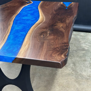 Custom Black Walnut Live Edge River Table with Haru Steel Base & Cobalt Blue Metallic Epoxy - 043 - Detail