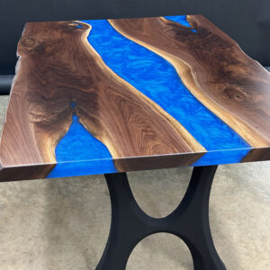Custom Black Walnut Live Edge River Table with Haru Steel Base & Cobalt Blue Metallic Epoxy - 043 - Top