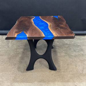 Custom Black Walnut Live Edge River Table with Haru Steel Base & Cobalt Blue Metallic Epoxy - 043